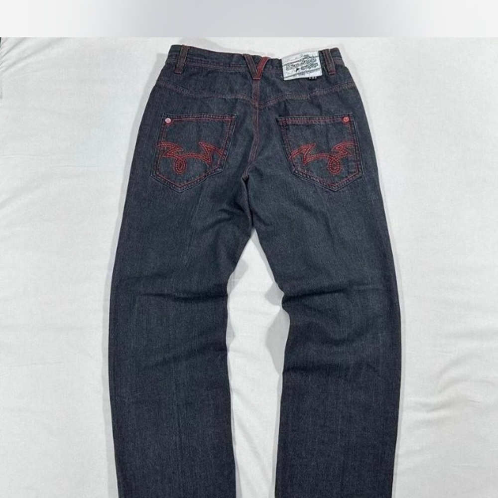 Y2K Baggy Straight Jeans with Red Lining